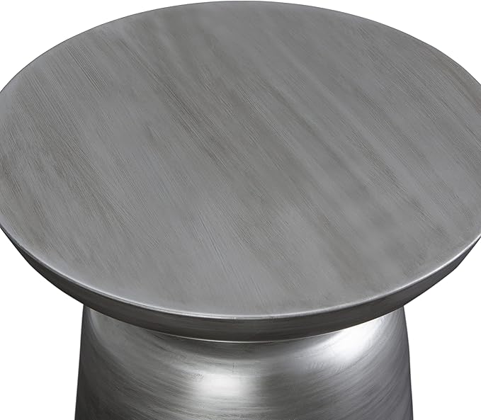 SIMPLIHOME Toby Metal Table - 17" Wide x 18" High Solid Iron Drum Accent Table in Silver, Industrial Side or End Table for Living Room, Bedroom or Entryway with Sculptural Design, Assembled