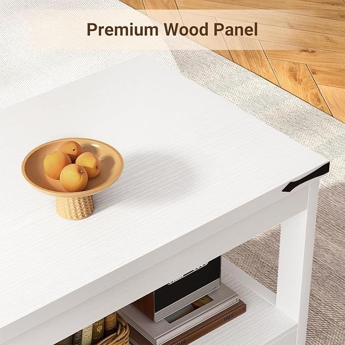 Homieasy Coffee Table with Storage Shelf, 43.3” Farmhouse Wood Coffee Tables for Living Room, Modern Center Tea Table, White