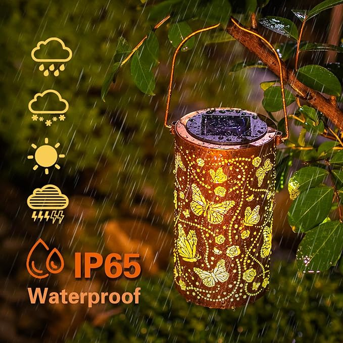 Butterfly Solar Lanterns Outdoor Waterproof Hanging Solar Lights Butterfly Gifts for Women Men Metal Decorative LED Lanterns for Garden Decor,Yard,Patio,Lawn,Tabletop,Pathway