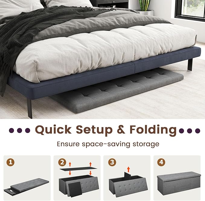 Giantex Storage Ottoman Bench, 43"L Folding Foot Rest Storage Chest with Side Pocket, Divider, Padded Seat Shoe Bench for Living Room Bedroom Hallway Entryway End of Bed (Dark Gray)