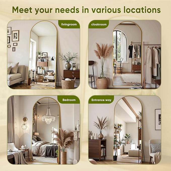 Full Length Mirror, 71"x28" Arched Full Body Mirror, Floor Mirrors with Stand, Body Mirrors Standing Hanging Leaning Against Wall,Aluminum Frame Mirrors for Bedroom Cloakroom,Living Room,Gold
