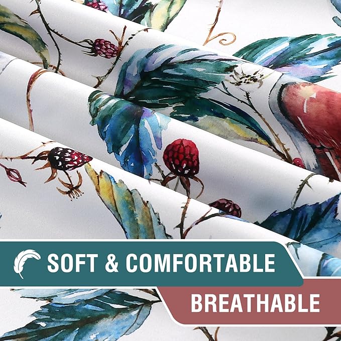H.VERSAILTEX 100% Blackout Curtains 84 inch Length 2 Panels Set Printed Drapes Thermal Insulated Curtains for Bedroom with Black Liner Sound Proof Curtains, Wild Berry and Bird