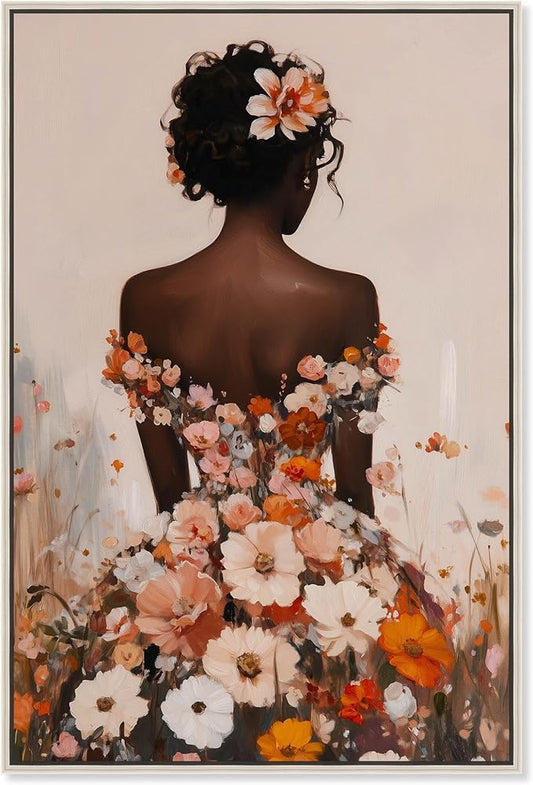 Autumn Bloom Dress Canvas Print Fashion Wall Decor by Art Remedy, Silver Frame, 16 x 24