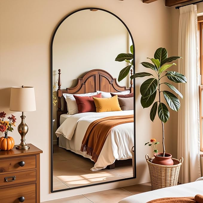 Full Length Mirror, 78"x38" Arched Full Body Mirror, Floor Mirrors with Stand, Body Mirrors Standing Hanging Leaning Against Wall,Aluminum Frame Mirrors for Bedroom Cloakroom,Living Room,Black