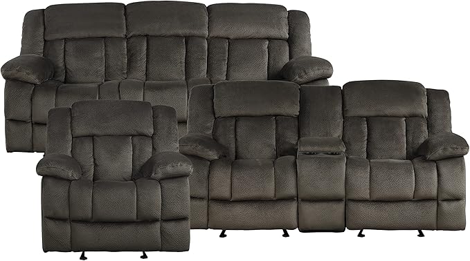 Lexicon Reclining Living Room Set, Manual Reclining Sofas, Couches for Living Room, Includes Reclining Sofa, Dual Glider Recliner Loveseat and Glider Recliner, 3-Piece Set, Chocolate