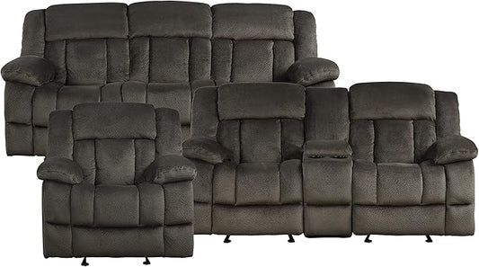 Lexicon Reclining Living Room Set, Manual Reclining Sofas, Couches for Living Room, Includes Reclining Sofa, Dual Glider Recliner Loveseat and Glider Recliner, 3-Piece Set, Chocolate