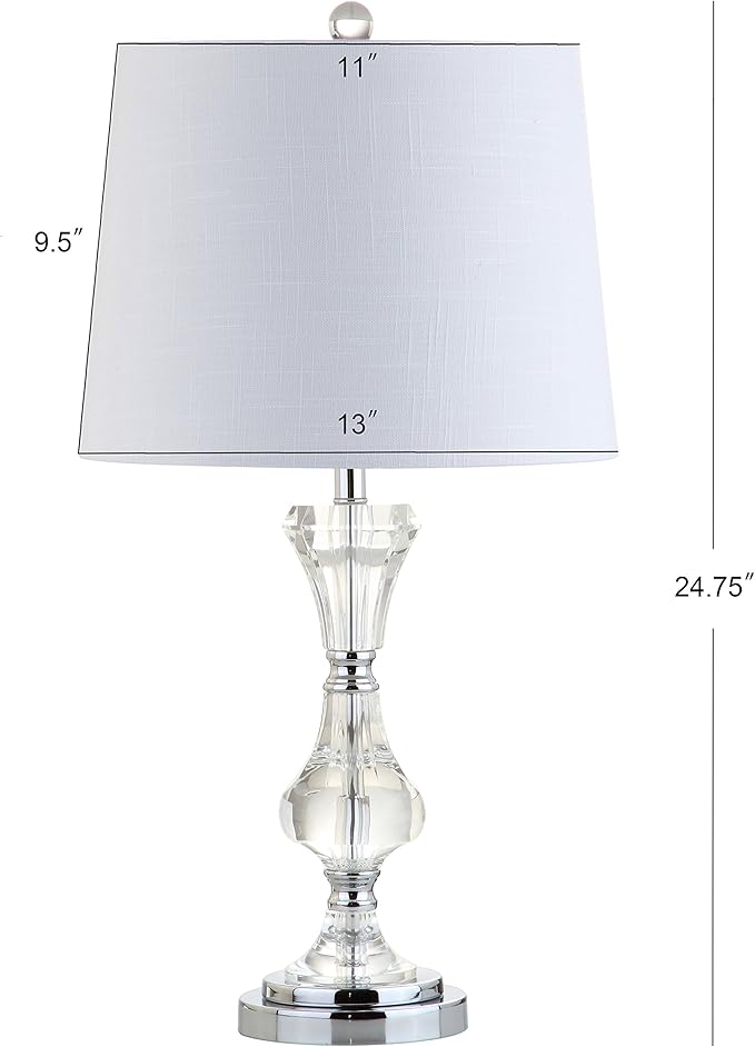 JONATHAN Y 25" Clear Crystal Table Lamp, Glam Traditional Faceted Glass Bedside Lamp for Living Room Bedroom, White Linen Shade, Chrome Accents, LED Bulb Included JYL2040A