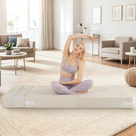Fvkind Folding Sofa Bed, 4 in 1 Convertible Fold Out Single Chair Bed with Pillow, Memory Foam Futon Chair, Foldable Futon Couch, Foldable Sofa Mattress for Living Room, Bedroom, Guest Room, Beige