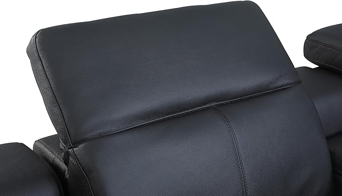 BlackJack Furniture Venice Top Grain Italian Leather Recliner 5 Seater 4 Power Reclining Seater 2 Piece Sofa Set with Adjustable Headrests Modern Seating Sofa and Loveseat for Living Room , Black