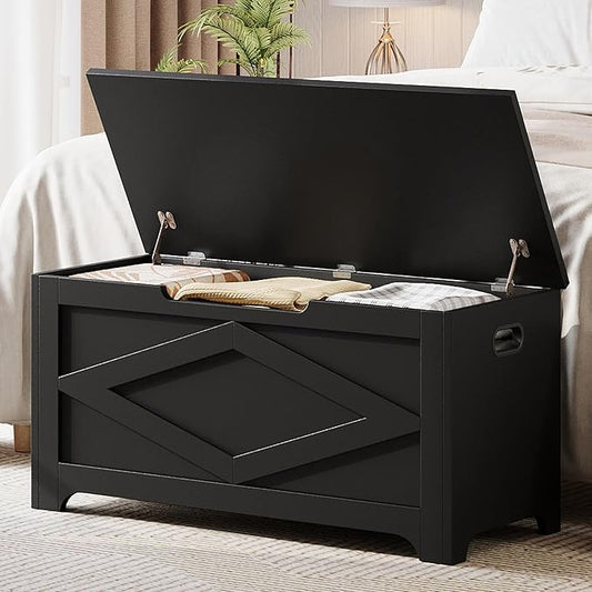 GAOMON Storage Chest, Wooden Storage Bench, Modern Style Lift-Top Shoes Bench with Safety Hinge for Entryway, Bedroom, Living Room, Supports 300 Lb and Easy Assembly