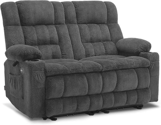 MCombo 57" Reclining Loveseat with Heat and Massage, Zero Gravity Recliner Loveseat Sofa with Dual USB Charging Ports for Living Room, Fabric 6314 (Dark Grey)