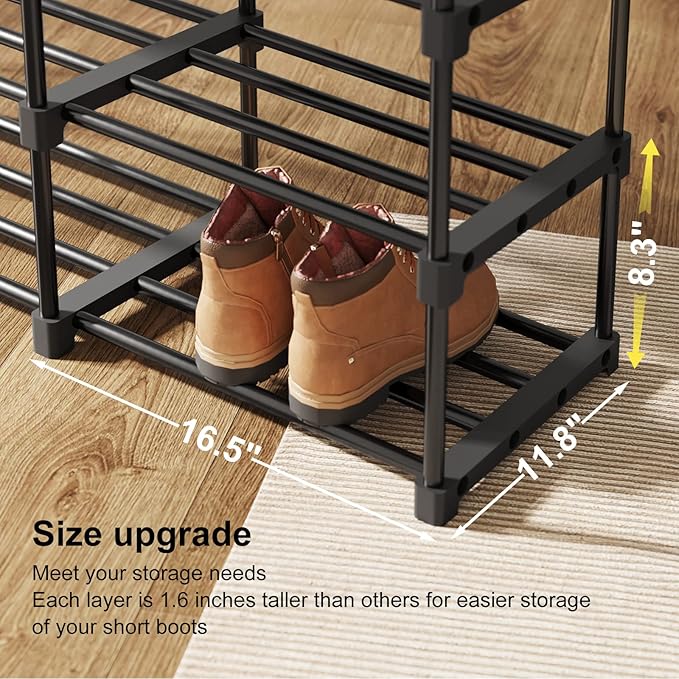 Portable Closet Wardrobe Clothes Rack with Shelves Freestanding Closet Organizer with Shoe Rack for Hanging Clothes 77.4x11.8x66 Inches for Bedroom Living Room with Rubber Hammer Black
