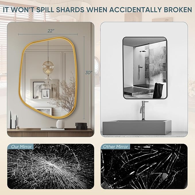 Irregular Wall Mirror 22"x30" Bathroom Mirrors Asymmetrical Artistic Decorative for Living Room Bedroom Bathroom Hallway Entryway,Trapezoid,Gold