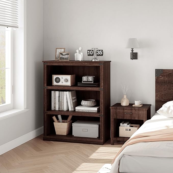 5 Tier Farmhouse Bookcase, 67.4" Tall Book Shelf with Storage, Wooden Bookshelves 5 Shelf Display Shelves for Home Office(67.4" H x 31.5" W x 12.8" D) (Reddish Brown, 40.0" H x 31.5" W x 12.2" D)