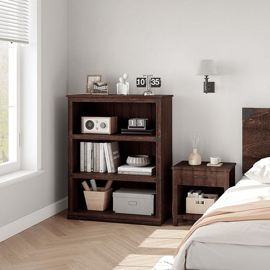 5 Tier Farmhouse Bookcase, 67.4" Tall Book Shelf with Storage, Wooden Bookshelves 5 Shelf Display Shelves for Home Office(67.4" H x 31.5" W x 12.8" D) (Reddish Brown, 40.0" H x 31.5" W x 12.2" D)