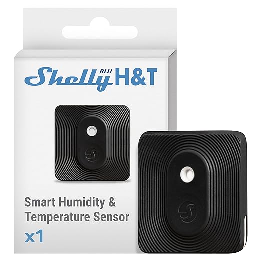 Shelly Bluetooth Smart Temperature & Humidity Sensor with Remote App Control & Monitoring, Home Assistant, Alexa, Google Home, Smart Scenes, IP54, Notification Alerts, Blu H&T Black