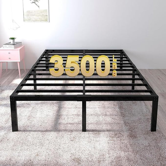18 Inch Tall 3500lbs Heavy Duty Bed Frame Metal Platform/Maximum Storage/Mattress Foundation/Steel Slats Support/Noise Free/Box Spring Replacement,Cal King
