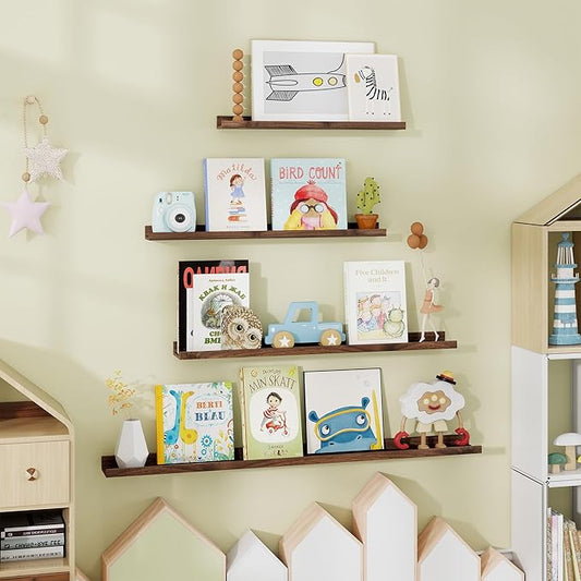 Fun Memories Long Wall Shelves Set of 2-60 Inch Floating Shelves for Wall - Picture Ledge Shelf with Lip for Storage - Wall - Mounted Shelves for Bedroom - Living Room - Kitchen - Walnut Color