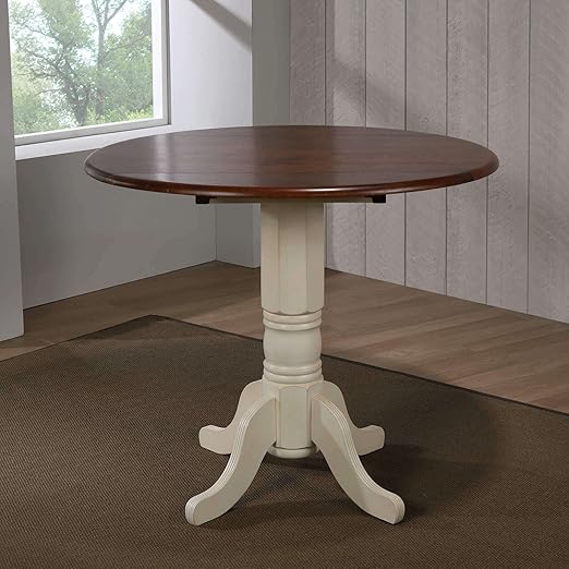 Sunset Trading Andrews Dining Table, Antique white with distressed chestnut top