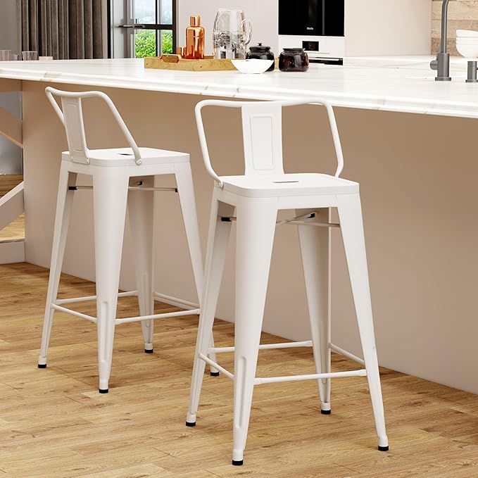 Tongli Metal Bar Stools Set of 2 Counter Stools Metal Bar Chairs Stools Counter Height Barstools Indoor Outdoor (Cream, 2PCS-24)