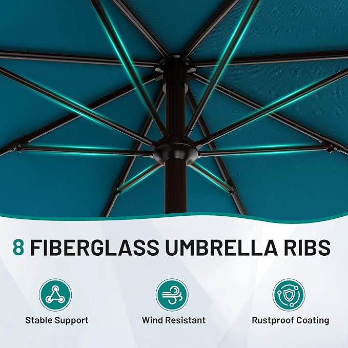 AreShark 10 FT Outdoor Patio Umbrella, Patio Table Umbrella with Push Button Tilt and Crank, Outdoor Patio Umbrellas with 8 Fiberglass Ribs, Patio Umbrellas for Market, Garden, Pool (Lake Blue)