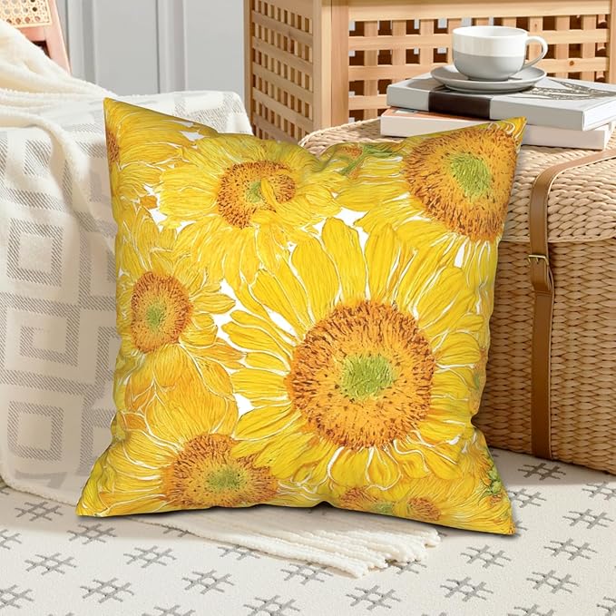 Sunflower Pillow Covers Floral Throw Pillow Covers 20x20 Yellow Pillow Case Flowers Double Sided Printing Cushion Case for Living Room Couch Sofa Set of 2