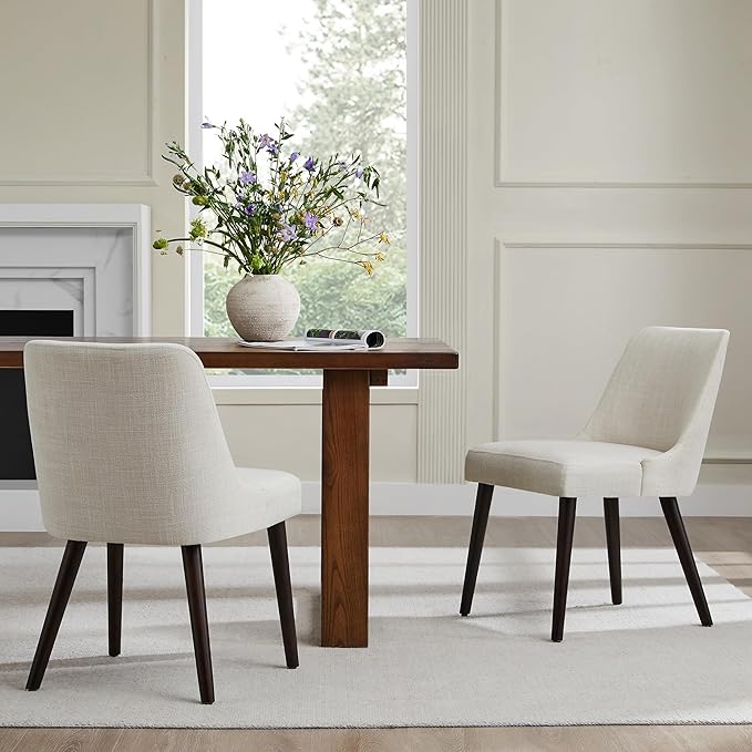 CHITA Mid-Century Modern Dining Chair, Upholstered Fabric Accent Chairs, Set of 2,Performance Fabric in Linen