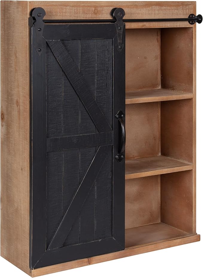 Kate and Laurel Cates Rustic Wall Cabinet; 22 x 28; Black and Rustic Brown; Farmhouse Wall-Mounted Storage Cabinet