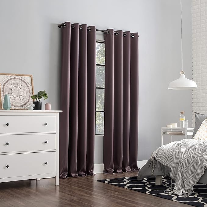 Sun Zero Nordic 2-pack Theater Grade Extreme 100% Blackout Grommet Curtain Panel Pair, 52" x 84", Fig