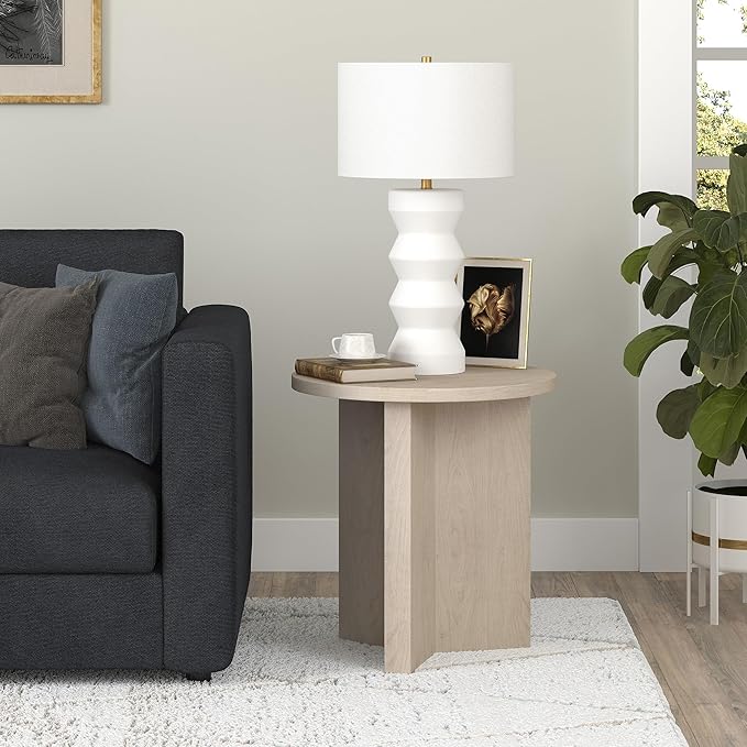 Henn&Hart 20" Wide Round Side Table in Alder White, for Home, Living Room, Bedroom, Entertainment or Office