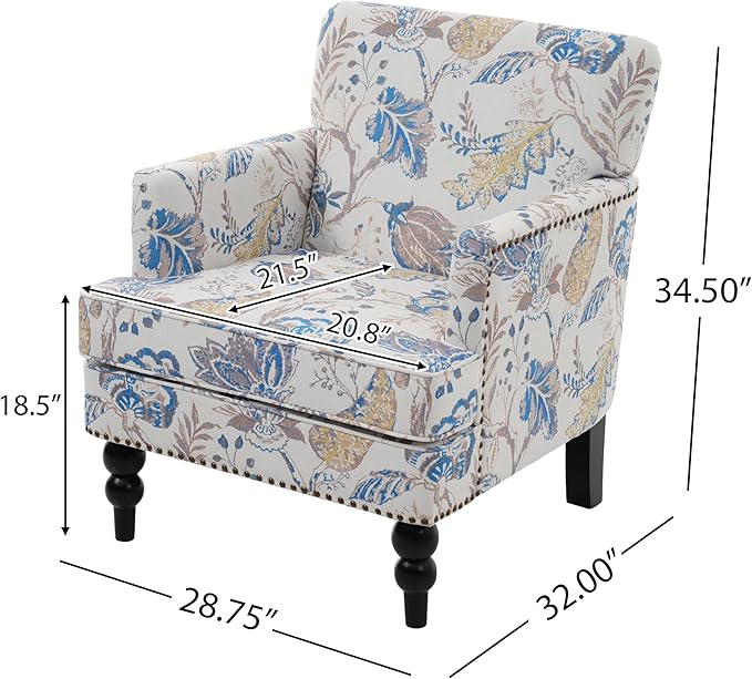 Christopher Knight Home Eve Modern Upholstered Club Chair, Wooden Living Room Accent Chair, Bedroom Comfy Reading Chair, Multifunctional Armchair, Beige+Blue