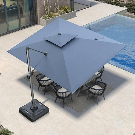 PURPLE LEAF Sunbrella Cantilever Umbrella 9' X 12' Outdoor Patio Rectangular Double Top Large Heavy Duty 360° Rotation Offset Umbrella for Outside Deck Backyard Garden Pool Spectrum Denim