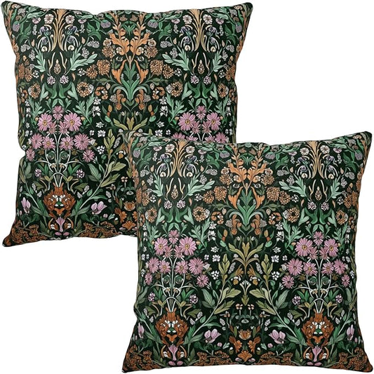 Spring Floral Pillow Covers 20x20 Set of 2 Sage Green Plants Throw Pillows Botanica Vintage Outdoor Decorative Pillowcase for Home Sofa Couch Decor