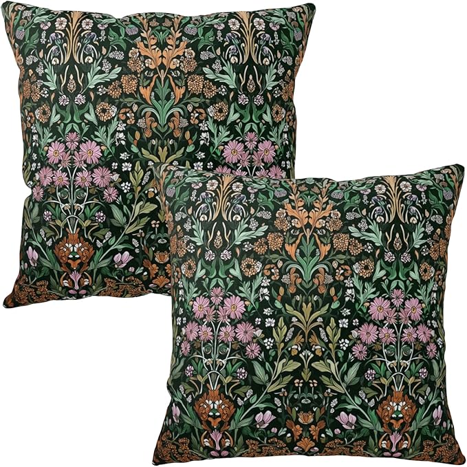 Spring Floral Pillow Covers 16x16 Set of 2 Sage Green Plants Throw Pillows Botanica Vintage Outdoor Decorative Pillowcase for Home Sofa Couch Decor