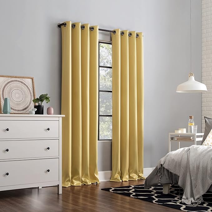 Sun Zero Nordic 2-pack Theater Grade Extreme 100% Blackout Grommet Curtain Panel Pair, 52" x 96", Flax