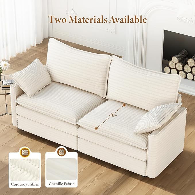 Vesgantti 74" Loveseat Sofa for Living Room, Comfy Cloud Couch Deep Seat Corduroy Modern 2 Seater Small Sofa with Armrest Pillow, Easy Assembly for Small Spaces, Beige | Sink-in Comfort, Height Adjustable, Easy Rearrangement, Extra-deep Ottoman, Solid ...