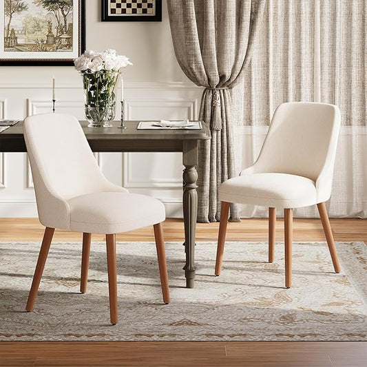 Dining Chairs Set of 2, Upholstered Dining Room Chair with Wood Legs, High-Back Padded Kitchen Chairs for Dining Room/Restaurant/Cafe, Beige