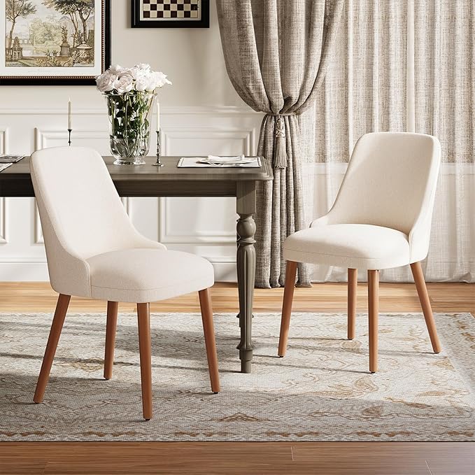 Dining Chairs Set of 6, Upholstered Dining Room Chair with Wood Legs, High-Back Padded Kitchen Chairs for Dining Room/Restaurant/Cafe, Beige