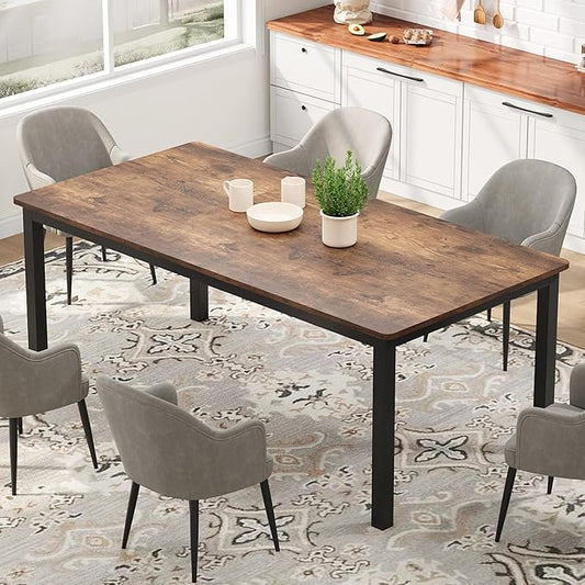 79 Inch Industrial Dining Table for 4-6 Person Rectangle Kitchen Table with Metal Legs,Round Corners, Writing Desk, for Modern Farmhouse, for Kitchen, Dining Room,Quick Assembly, Wood