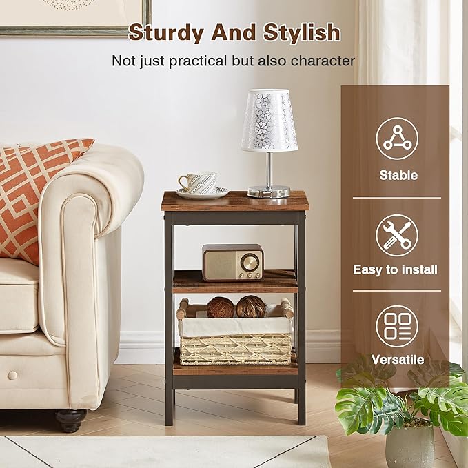 VECELO End Side Table Night Stand Set Of 2,X-Design with Storage Shelf for Bedroom,Living Room,Brown