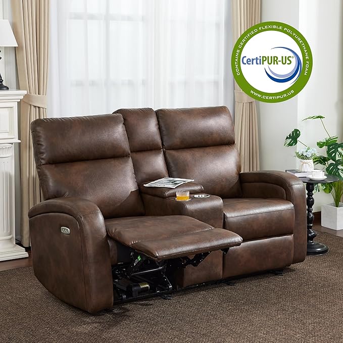 MCombo Zero Wall Recliner Loveseat, 2-Seat Power Wall Hugger Sofa with USB & Type-C Dual Ports, for Small Space, Living Room, RV PR646 (Dark Brown, Loveseat with Console)