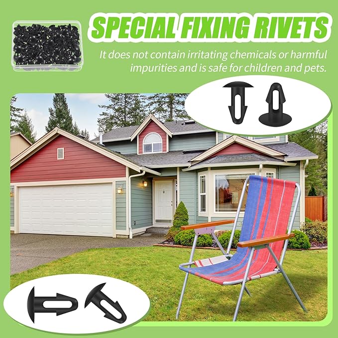 100 Pcs Strapping Rivets 15/64 Inch Hole Patio Strapping Fasteners for Patio Furniture Repair Webbing Lawn Chair Lounge Accessories, 0.66 x 0.48 Inch (Black)