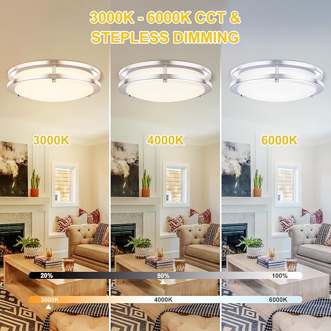 Kalium LED Ceiling Light with Remote 2 Pack 13 Inch Flush Mount Ceiling Light Fixture, 24W 3000K-6000K Adjustable Color Temperature, Dimmable Lighting Fixtures for Kitchen Bedroom Living Room Hallway