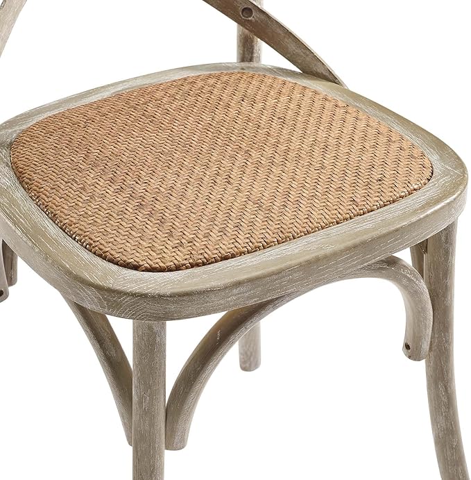 Modway Gear Rustic Modern Farmhouse Elm Wood Rattan Dining Chair in Gray