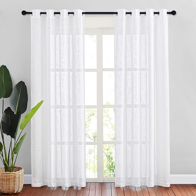 NICETOWN White Linen Curtains 90" Long for Living Room Windows, Grommet Semitransparent Window Treatments with Light Filter for Hall/Villa/Patio Door, W52 x L90, 2 Panels