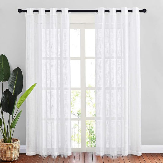 NICETOWN White Linen Curtains 90" Long for Living Room Windows, Grommet Semitransparent Window Treatments with Light Filter for Hall/Villa/Patio Door, W52 x L90, 2 Panels