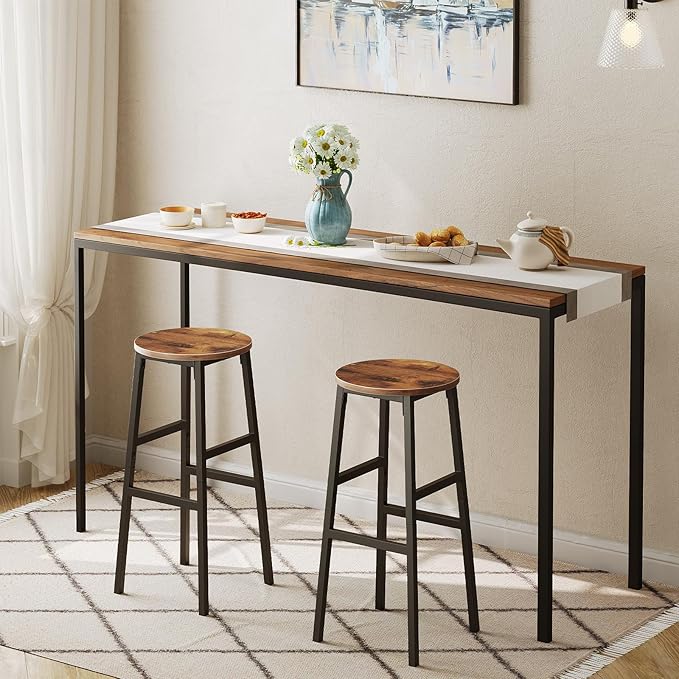 Bar Stools, Set of 2 Round Bar Chairs with Footrest, 28 Inch Kitchen Breakfast Bar Chairs, Industrial Bar Stools, Easy Assembly, for Dining Room, Kitchen, Rustic Brown BAHR02701 (Pack of 3)