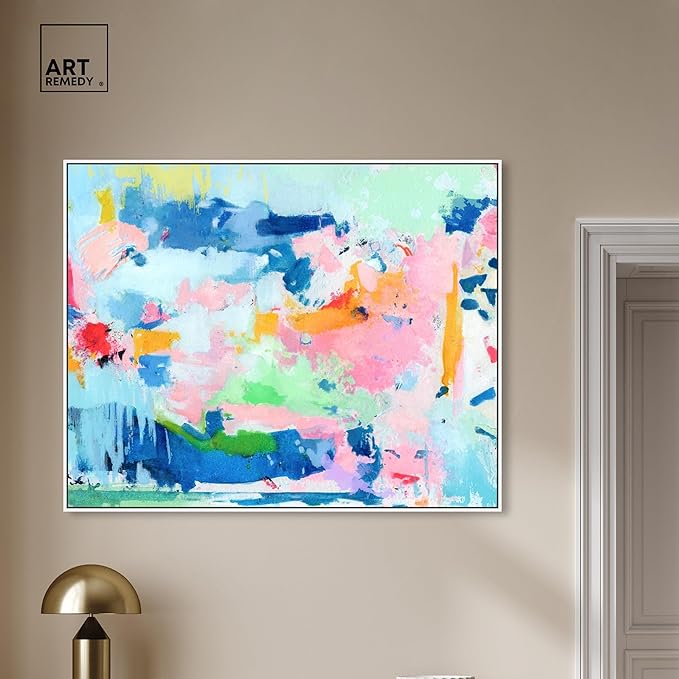 Art Remedy Peaceful Haven Canvas Bright Colorful Abstract Wall Art, White Frame, 45" x 36"