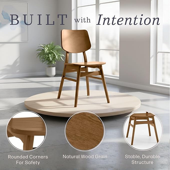 Alaterre Furniture Calais Dining – Mid Century Modern Set of 2 Dining Chairs – Solid Wood Chair Set with Minimalist Design for Dining Room or Kitchen (Pecan Finish)