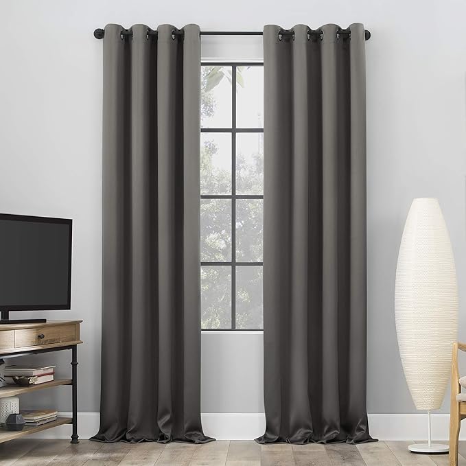 Sun Zero Nordic 2-pack Theater Grade Extreme 100% Blackout Grommet Curtain Panel Pair, 52" x 63", Gray